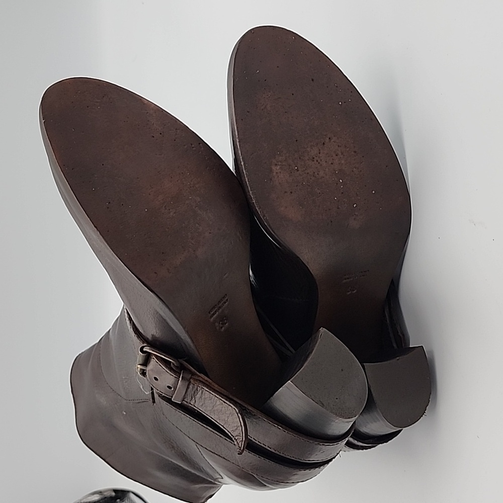 Keyté Key Te Chestnut Leather Moto Ankle Boots Size 38 Strap Heel - Picture 6 of 8